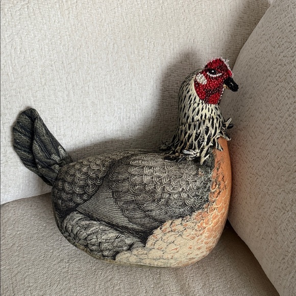 Beaded Chicken Embellished Seasonal Novelty Plush Pillow by John Derian NWT - Picture 4 of 9